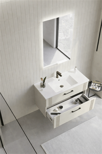 Orka Bari Banyo Dolabı Takımı, 100 cm, Mat Kaşmir (Ledli Ayna), 5006582