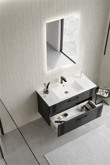 Orka Bari Banyo Dolabı Takımı, 100 cm, Mat Antrasit (Ledli Ayna), 5006583