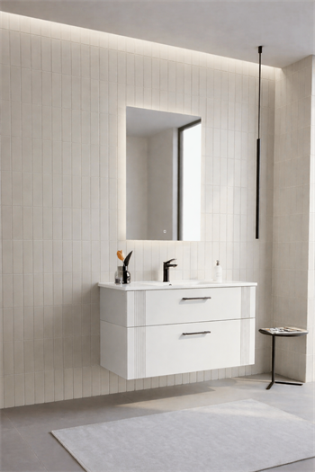 Orka Bari Banyo Dolabı Takımı, 100 cm, Mat Beyaz (Ledli Ayna), 5006580