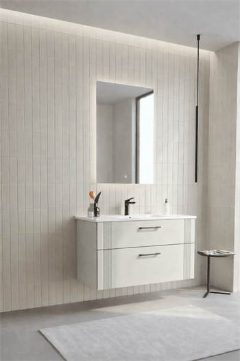 Orka Bari Banyo Dolabı Takımı, 100 cm, Mat Kaşmir (Ledli Ayna), 5006582