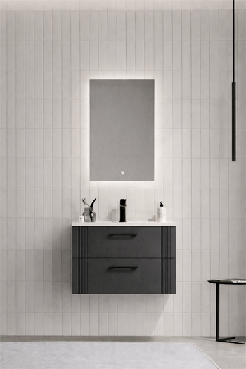 Orka Bari Banyo Dolabı Takımı, 65 cm, Mat Antrasit (Ledli Ayna), 5006575