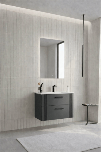 Orka Bari Banyo Dolabı Takımı, 65 cm, Mat Antrasit (Ledli Ayna), 5006575