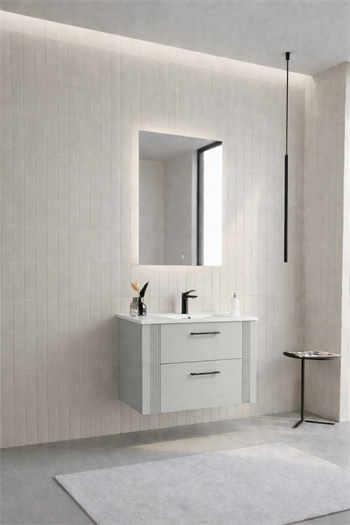 Orka Bari Banyo Dolabı Takımı, 65 cm, Mat Kaşmir (Ledli Ayna), 5008235