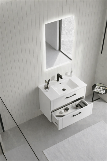 Orka Bari Banyo Dolabı Takımı, 65 cm, Mat Beyaz (Ledli Ayna), 5006572