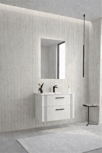 Orka Bari Banyo Dolabı Takımı, 65 cm, Mat Beyaz (Ledli Ayna), 5006572