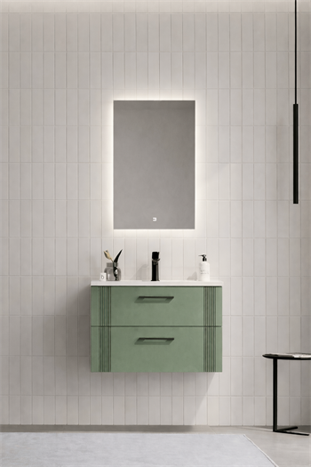 Orka Bari Banyo Dolabı Takımı, 65 cm, Mat Soft Yeşil (Ledli Ayna), 5006573