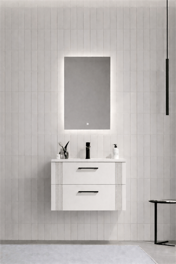 Orka Bari Banyo Dolabı Takımı, 65 cm, Mat Beyaz (Ledli Ayna), 5006572