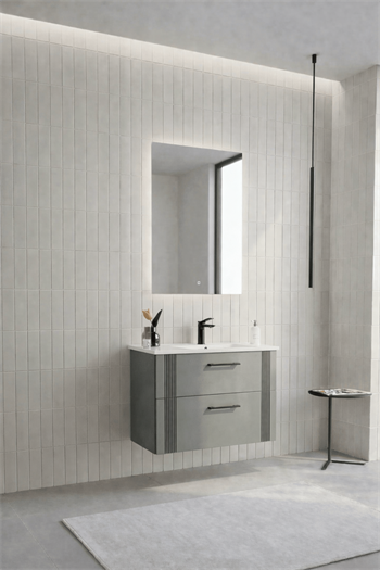 Orka Bari Banyo Dolabı Takımı, 65 cm, Mat Soft Yeşil (Ledli Ayna), 5006573