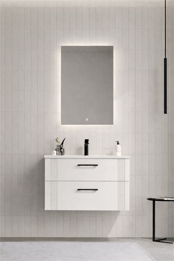 Orka Bari Banyo Dolabı Takımı, 85 cm, Mat Beyaz (Ledli Ayna), 5006576