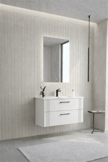 Orka Bari Banyo Dolabı Takımı, 85 cm, Mat Beyaz (Ledli Ayna), 5006576