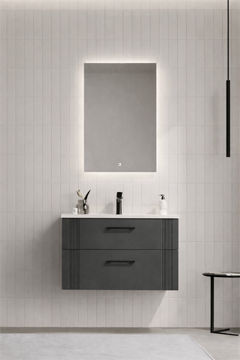 Orka Bari Banyo Dolabı Takımı, 85 cm, Mat Antrasit (Ledli Ayna), 5006579