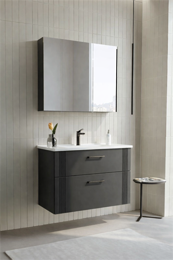 Orka Bari Banyo Dolabı Takımı, 85 cm, Mat Antrasit (Dolaplı Ayna), 5006591