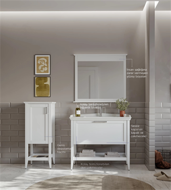 Orka Bastle 80 cm Beyaz Banyo Dolabı Takımı Ve Boy Dolabı