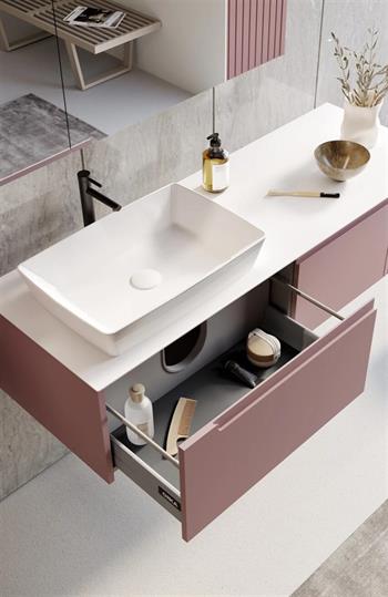 Orka Biella 120 cm Pudra Banyo Dolabı Takımı