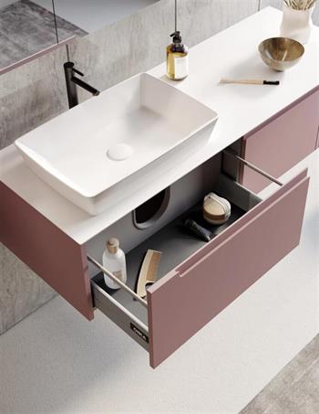 Orka Biella 120 cm Pudra Ledli Banyo Dolabı Takımı