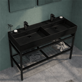 Orka Capetown 120 cm Banyo Dolabı Alt Modül ve Lavabo (Mat Siyah Çift Lavabo), 5005824