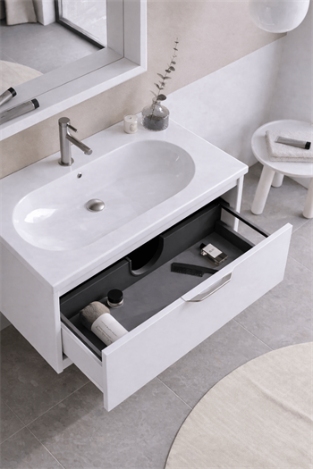 Orka Clay 80 cm Beyaz Banyo Dolabı Alt Modül ve Lavabo, 5002194