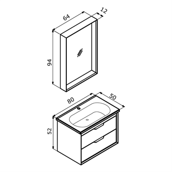 Orka Clay Banyo Dolabı Takımı, 80 cm, Toprak (Çift Çekmeceli), 5004365