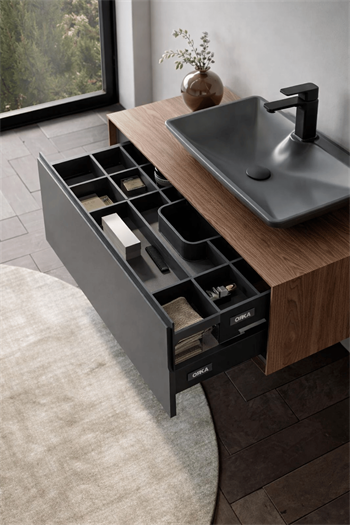 Orka Craft 100 cm Kompakt Ceviz Banyo Dolabı Alt Modül ve Lavabo (Mat Antrasit Lavabo), 5001125