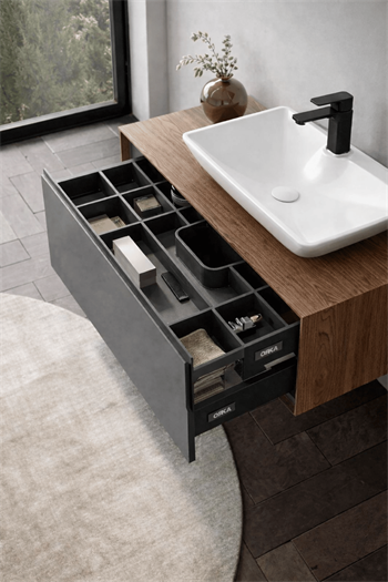 Orka Craft 100 cm Kompakt Ceviz Banyo Dolabı Alt Modül ve Lavabo (Mat Beyaz Lavabo), 5007191