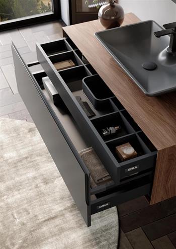 Orka Craft 120 cm Kompakt Ceviz Banyo Dolabı Alt Modül ve Lavabo (Mat Antrasit Lavabo), 5001127