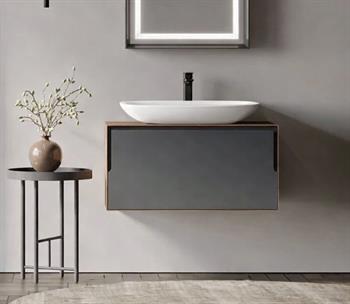 Orka Craft 80 cm Kompakt Ceviz Banyo Dolabı Alt Modül ve Lavabo (Mat Beyaz Lavabo), 5007199