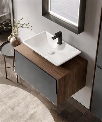 Orka Craft 80 cm Kompakt Ceviz Banyo Dolabı Alt Modül ve Lavabo (Mat Beyaz Lavabo), 5007199