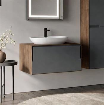 Orka Craft 80 cm Kompakt Ceviz Banyo Dolabı Alt Modül ve Lavabo (Mat Beyaz Lavabo), 5007199