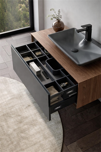 Orka Craft Banyo Dolabı Takımı, 100 cm, Kompakt Ceviz (Ledli Ayna-Mat Antrasit Lavabo), 5000145