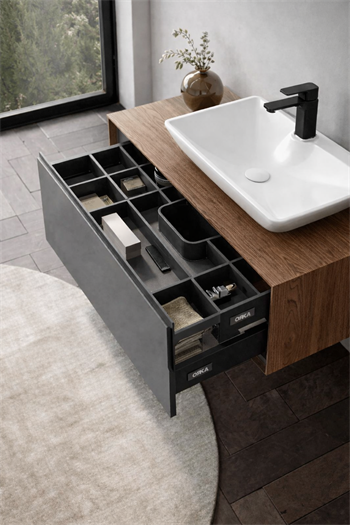 Orka Craft Banyo Dolabı Takımı, 100 cm, Kompakt Ceviz (Ledli Ayna-Mat Beyaz Lavabo), 5003430