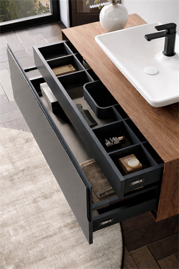 Orka Craft Banyo Dolabı Takımı, 120 cm, Kompakt Ceviz (Ledli Ayna-Mat Beyaz Lavabo), 5003432