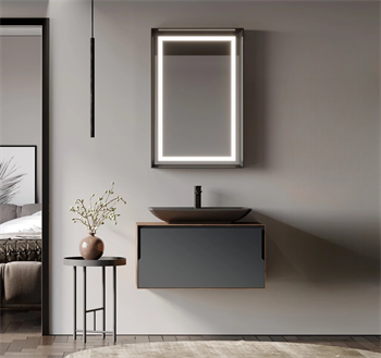 Orka Craft Banyo Dolabı Takımı, 80 cm, Kompakt Ceviz (Ledli Ayna-Mat Antrasit Lavabo), 5003986