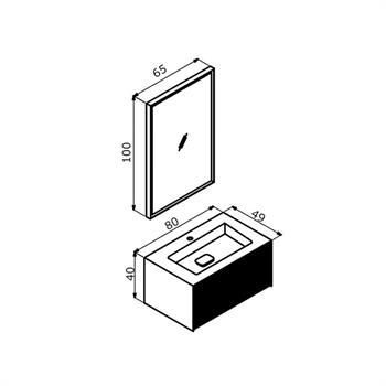 Orka Cube Banyo Dolabı Takımı, 80 cm, Lake Mat Gri (Ledli Ayna), 5000161