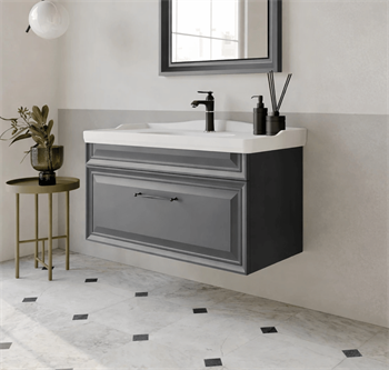 Orka Design 105 cm Lake Mat Antrasit Banyo Dolabı Alt Modül ve Lavabo, 5001279