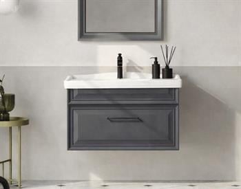 Orka Design 85 cm Lake Mat Antrasit Banyo Dolabı Alt Modül ve Lavabo, 5001273
