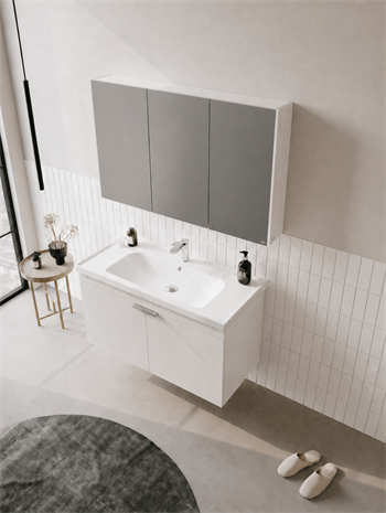 Orka Desna 100 cm, Mat Beyaz, Banyo Dolabı Takımı, (Dolaplı Ayna), 5008731