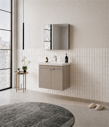 Orka Desna 60 cm, Çöl Beji, Banyo Dolabı Takımı, (Düz Ayna), 5008564