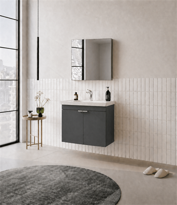 Orka Desna 60 cm, Mat Antrasit, Banyo Dolabı Takımı, (Düz Ayna), 5008540