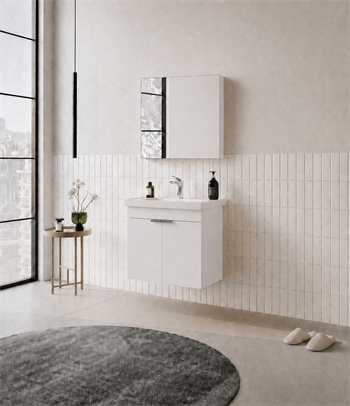 Orka Desna 60 cm, Mat Beyaz, Banyo Dolabı Takımı, (Düz Ayna), 5008543