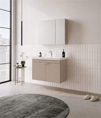 Orka Desna 80 cm, Çöl Beji, Banyo Dolabı Takımı, (Dolaplı Ayna), 5008569