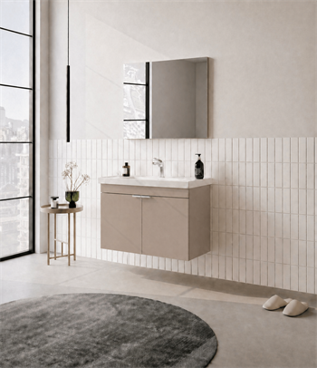 Orka Desna 80 cm, Çöl Beji, Banyo Dolabı Takımı, (Düz Ayna), 5008572
