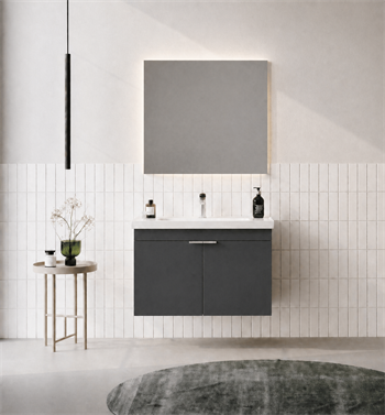 Orka Desna 80 cm, Mat Antrasit, Banyo Dolabı Takımı, (Düz Ayna), 5008550