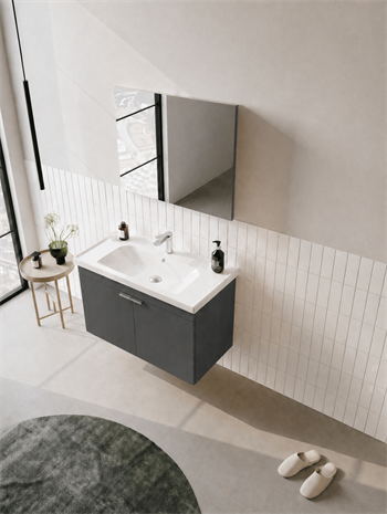 Orka Desna 80 cm, Mat Antrasit, Banyo Dolabı Takımı, (Düz Ayna), 5008550