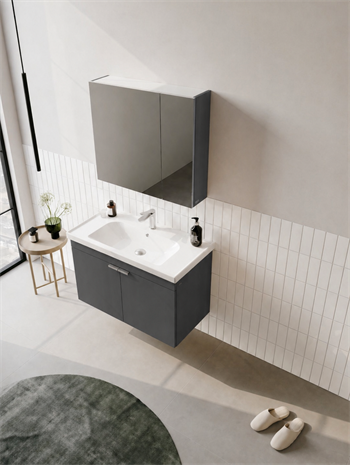Orka Desna 80 cm, Mat Antrasit, Banyo Dolabı Takımı, (Dolaplı Ayna), 5007932