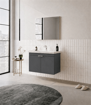 Orka Desna 80 cm, Mat Antrasit, Banyo Dolabı Takımı, (Düz Ayna), 5008550