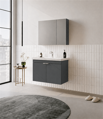 Orka Desna 80 cm, Mat Antrasit, Banyo Dolabı Takımı, (Dolaplı Ayna), 5007932