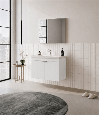 Orka Desna 80 cm, Mat Beyaz, Banyo Dolabı Takımı, (Düz Ayna), 5008548