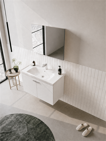 Orka Desna 80 cm, Mat Beyaz, Banyo Dolabı Takımı, (Düz Ayna), 5008548