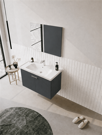 Orka Desna 90 cm, Mat Antrasit, Banyo Dolabı Takımı, (Düz Ayna), 5008553