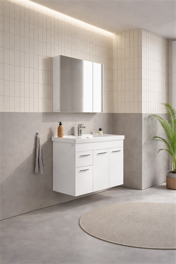 Orka Enez Banyo Dolabı Takımı, 100 cm, Beyaz (Dolaplı Ayna), 5000305